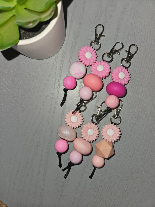 Pink Daisies 3 Beaded Keyrings