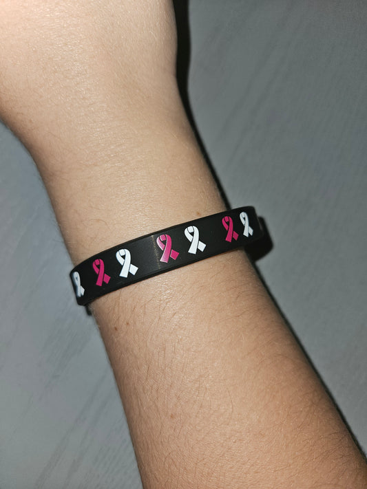 Pink & White Ribbons Wrist Band