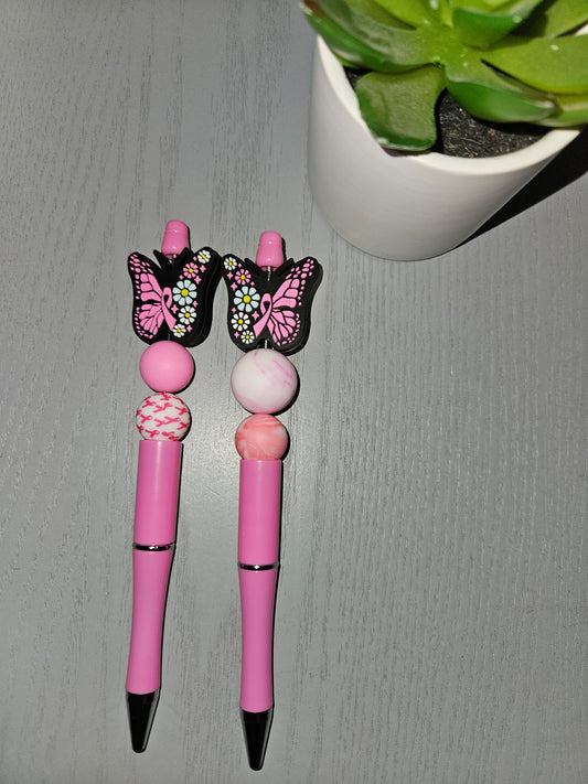 Pink Floral Ribbon Butterfly Pen